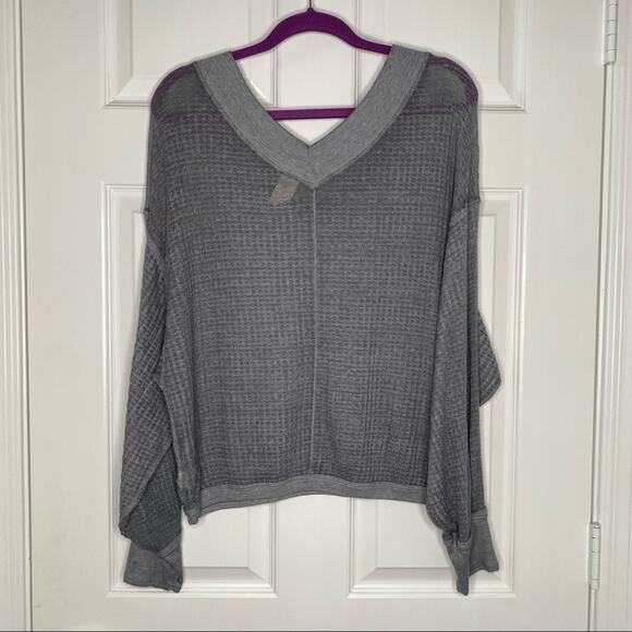 FREE PEOPLE Womens Burnout Off Shoulder Long Sleeve Waffle Knit Thermal Top XS - Picture 10 of 13